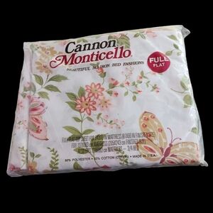 Vtg Floral and Butterfly Summer Day Cannon Monticello Full Flat Sheet